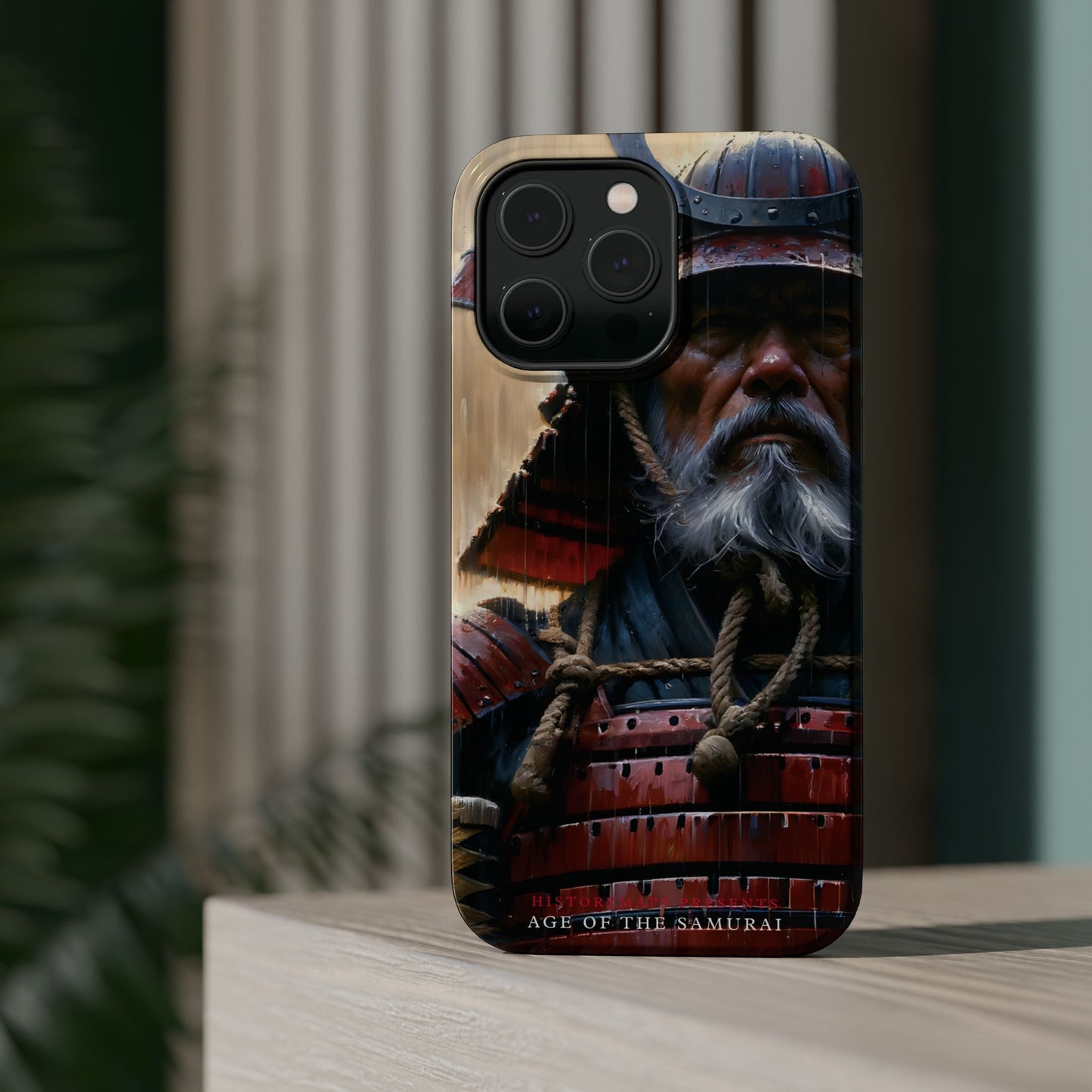 Old Samurai Warrior in Red Armor in the Rain MagSafe Tough Mobile Phone Cases