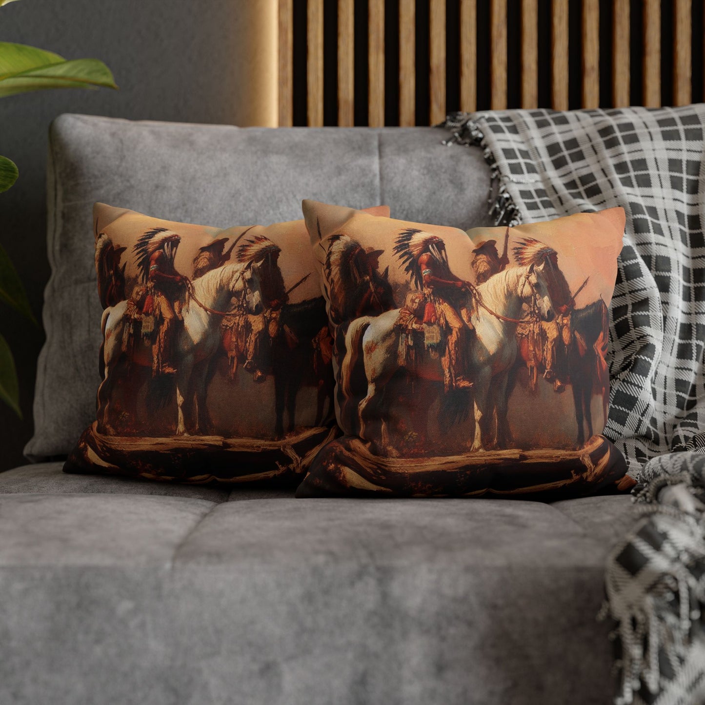 Warriors of the Plains Spun Polyester Square Pillowcase