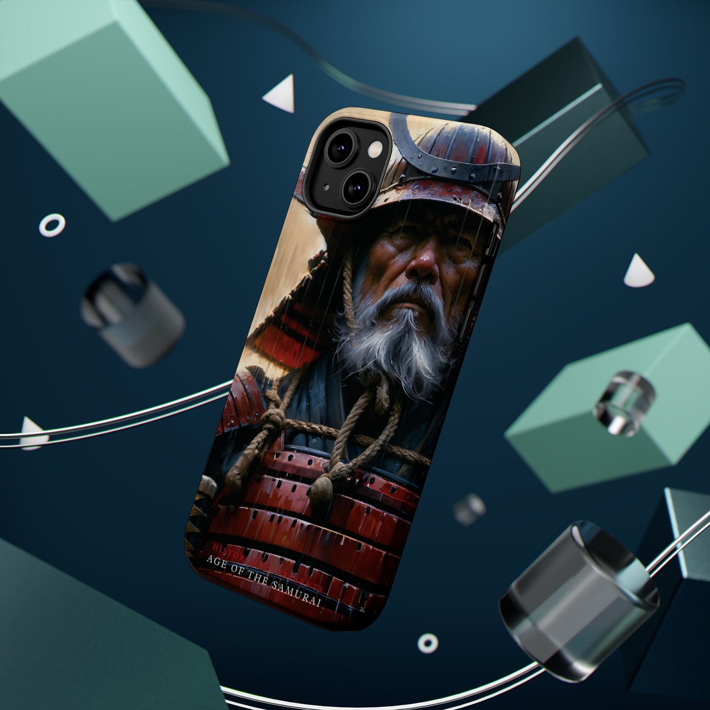 Old Samurai Warrior in Red Armor in the Rain MagSafe Tough Mobile Phone Cases