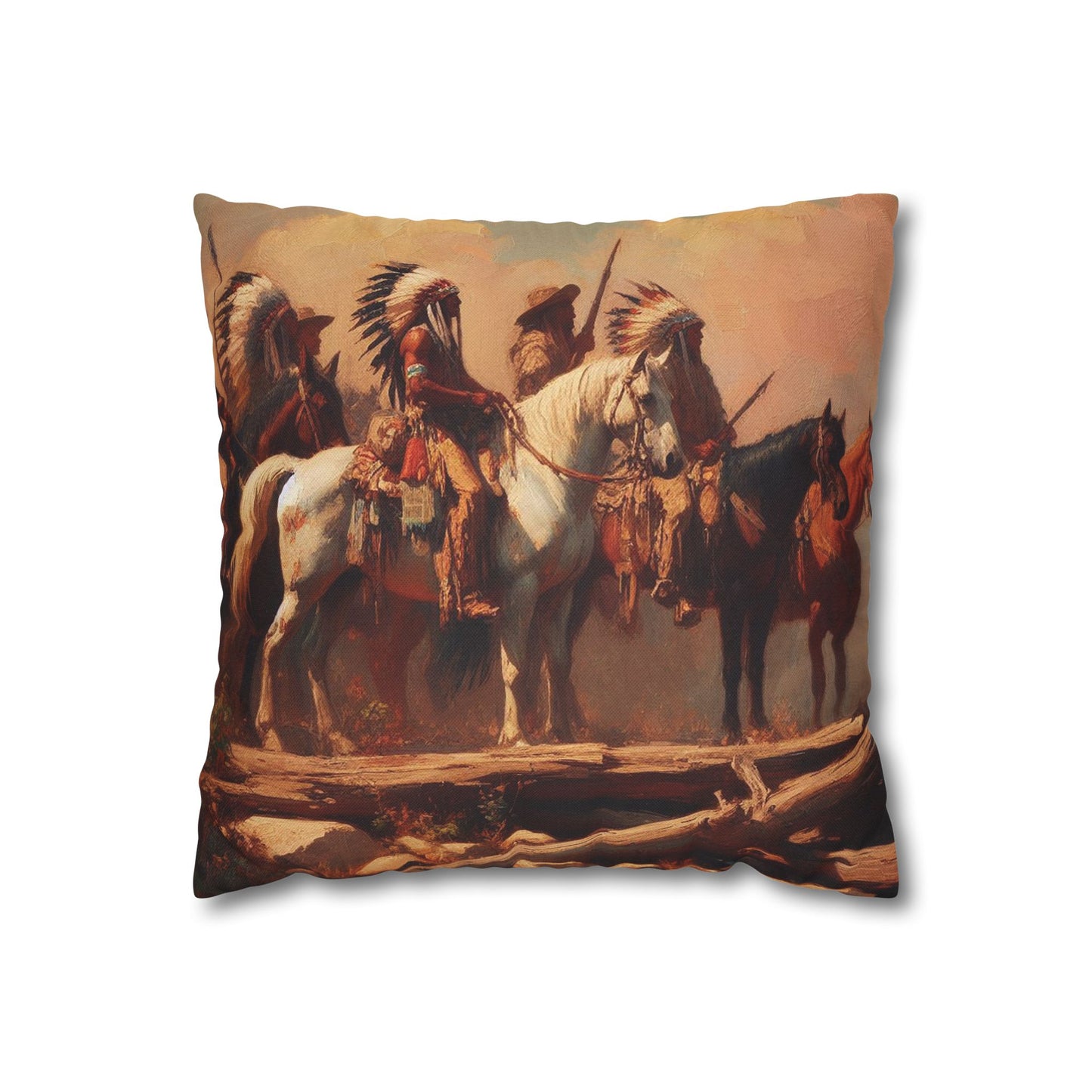 Warriors of the Plains Spun Polyester Square Pillowcase