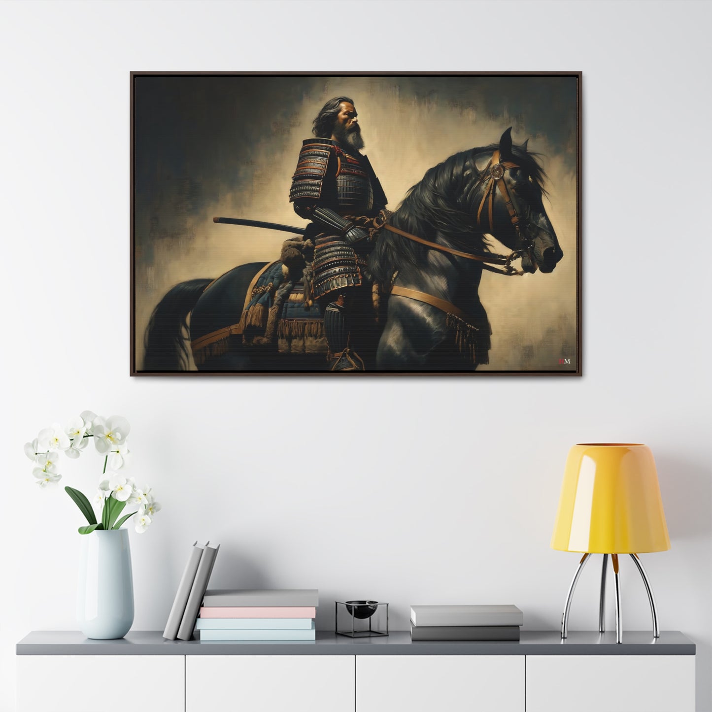 Samurai on Horseback Gallery Canvas Painting Wraps, Horizontal Frame