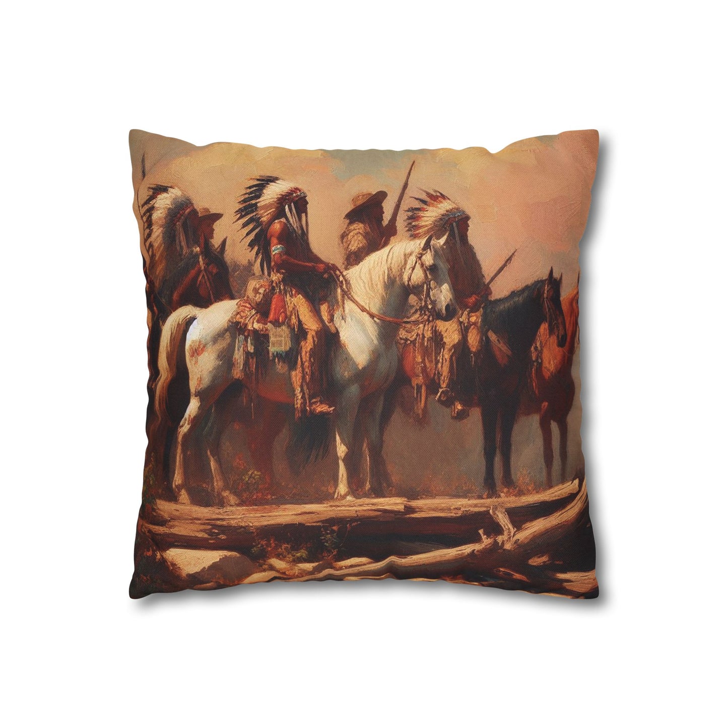 Warriors of the Plains Spun Polyester Square Pillowcase