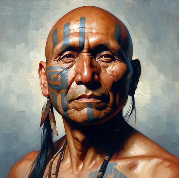 A compelling digital representation of a Native American warrior from Canada, embodying the strength, tradition, and resilience of Indigenous peoples.