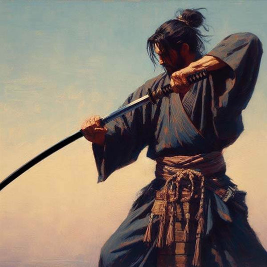 Digital art capturing a samurai in deep concentration during sword practice, showcasing the discipline and elegance of samurai swordsmanship.