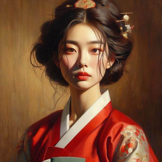Digital portrait of a noble lady from the Joseon Dynasty, showcasing traditional Korean elegance and cultural beauty