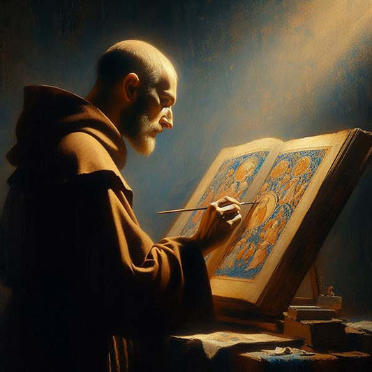 Monk Illuminating Bible Digital Artwork