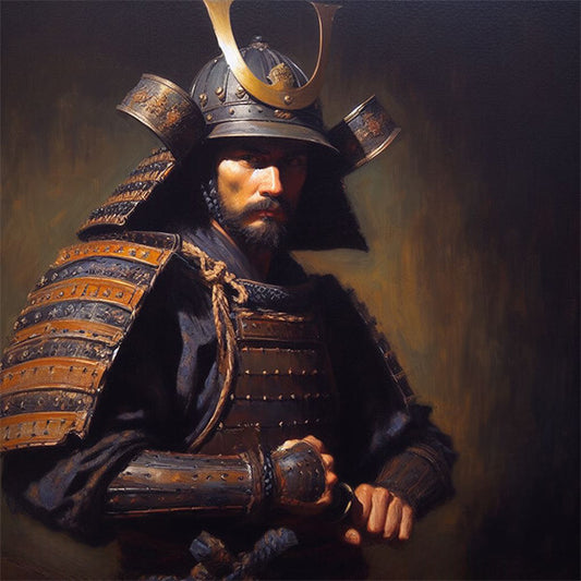 Digital art showcasing a samurai warrior in full traditional armor, embodying the strength, honor, and discipline of Japan's legendary warriors